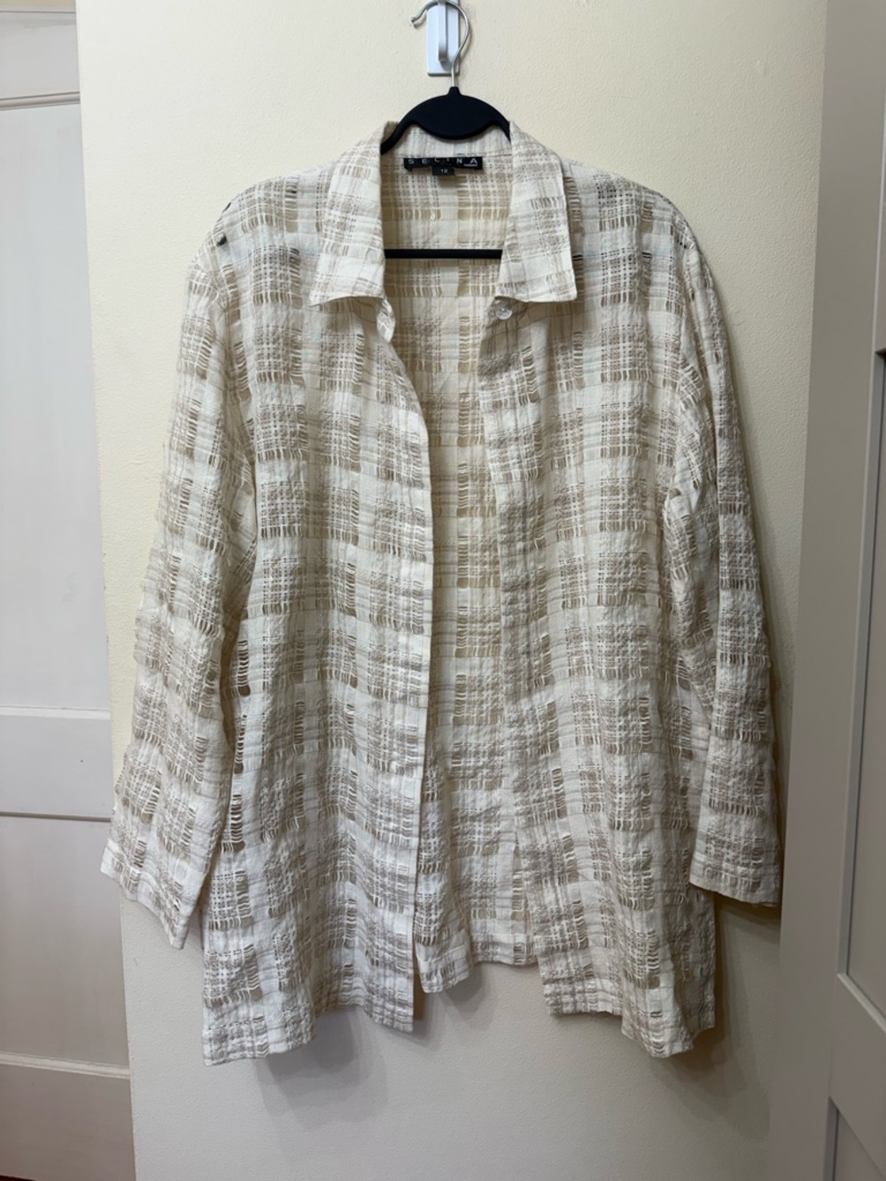 Vintage Selina size 12 Open Weave Textured Breezy Linen Shirt Jacket Cardigan